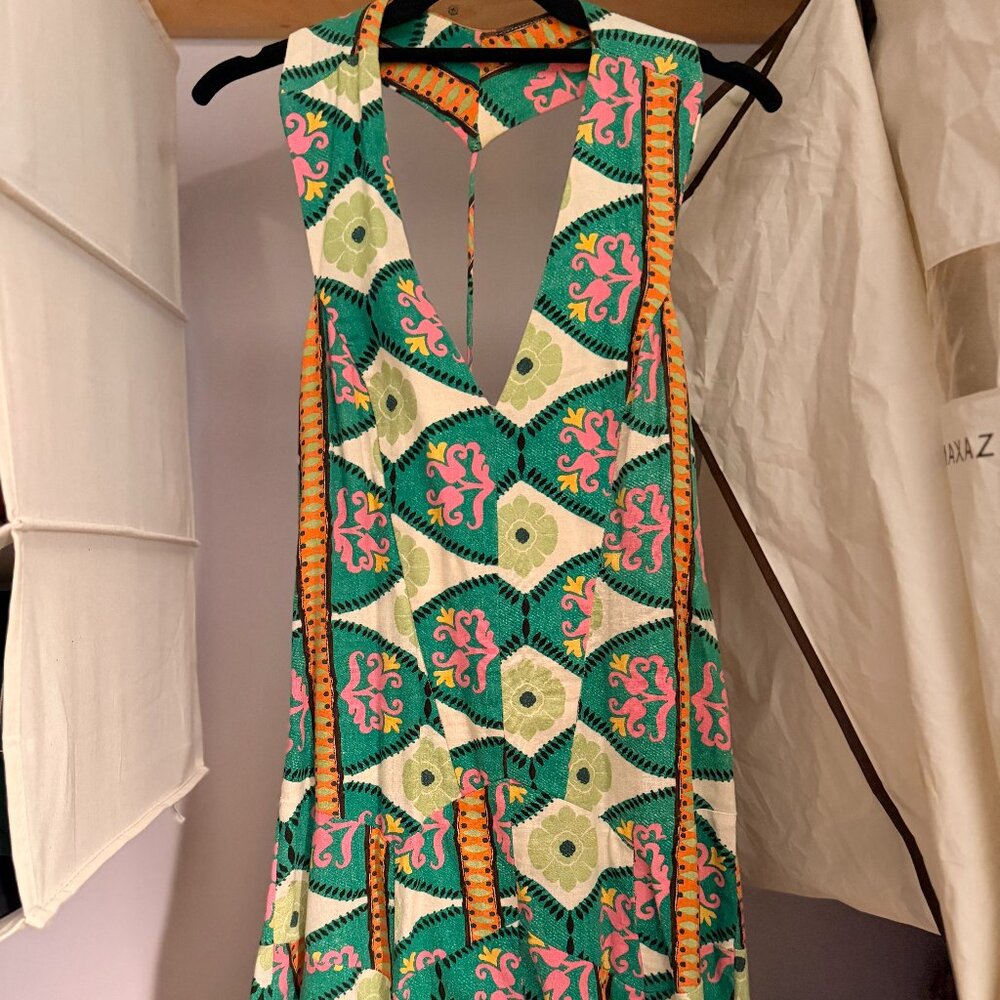 Farm Rio Tropical Festive Floral Print A-Line Cutout Dress